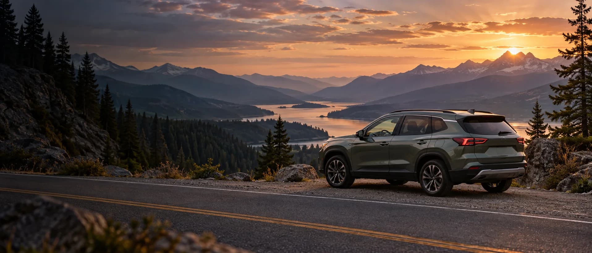 Coastal scenic drive at sunset for discovering places